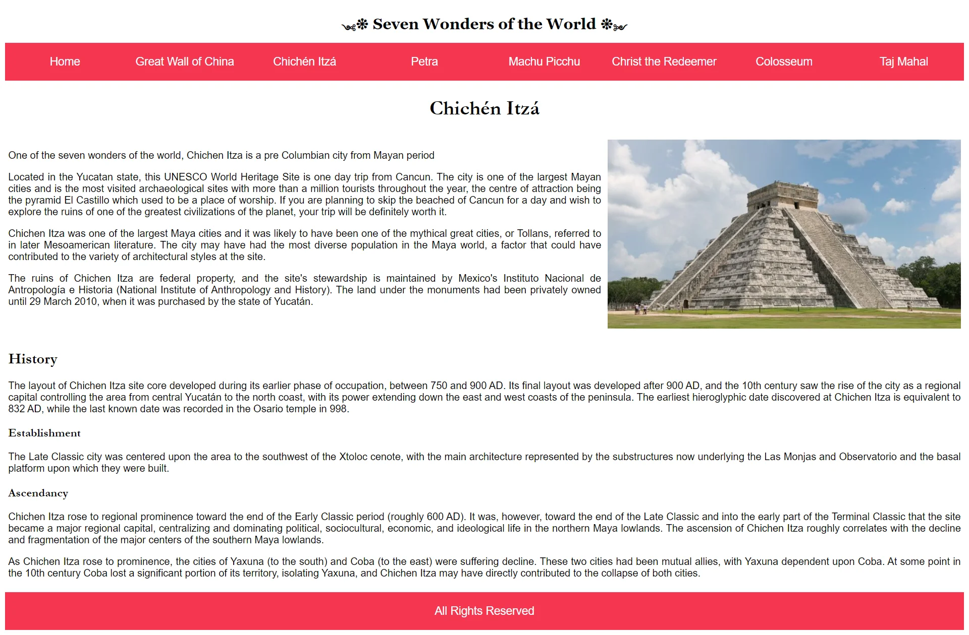 Seven Wonders Chichen Itza Page