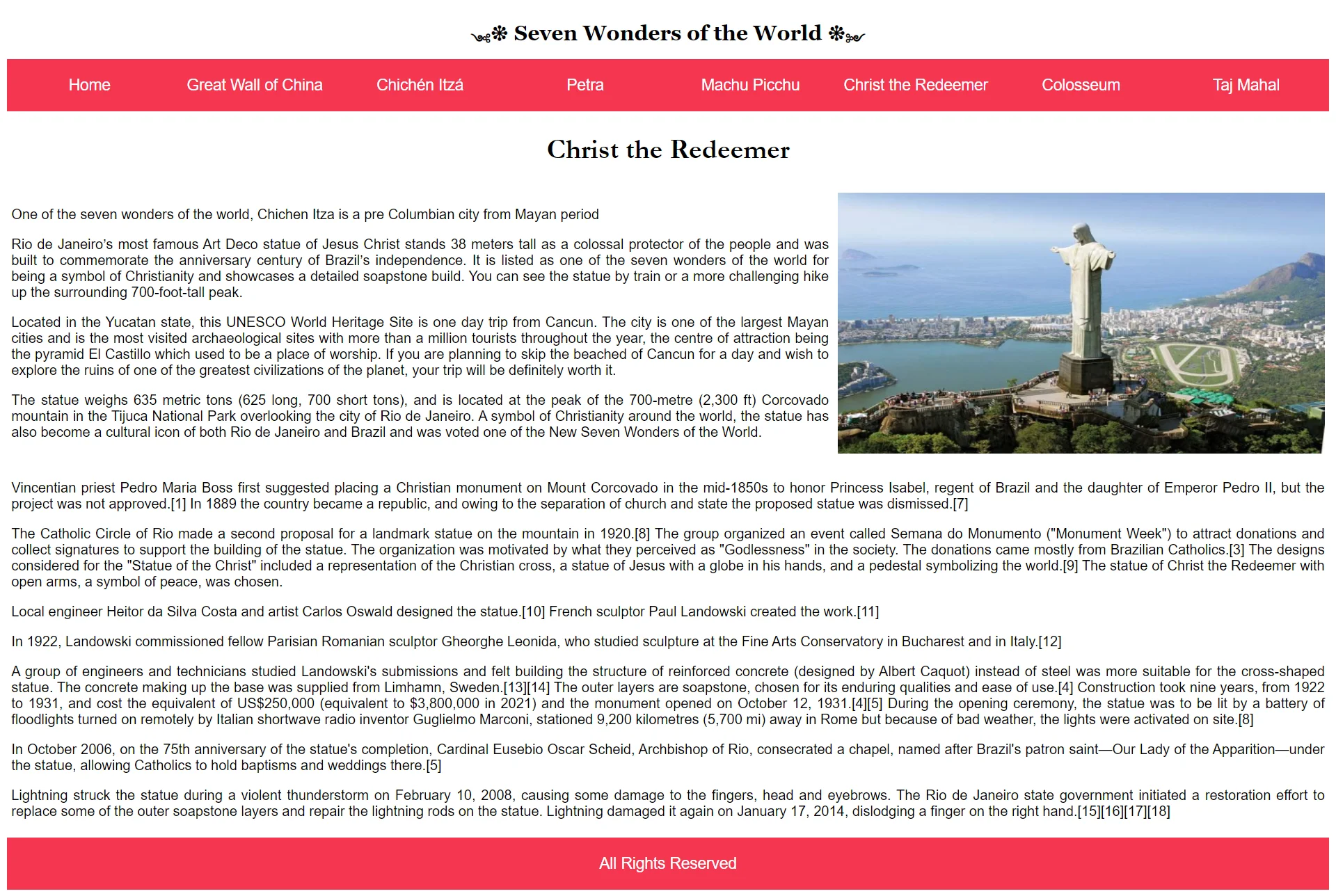 Seven Wonders Christ The Redeemer Page