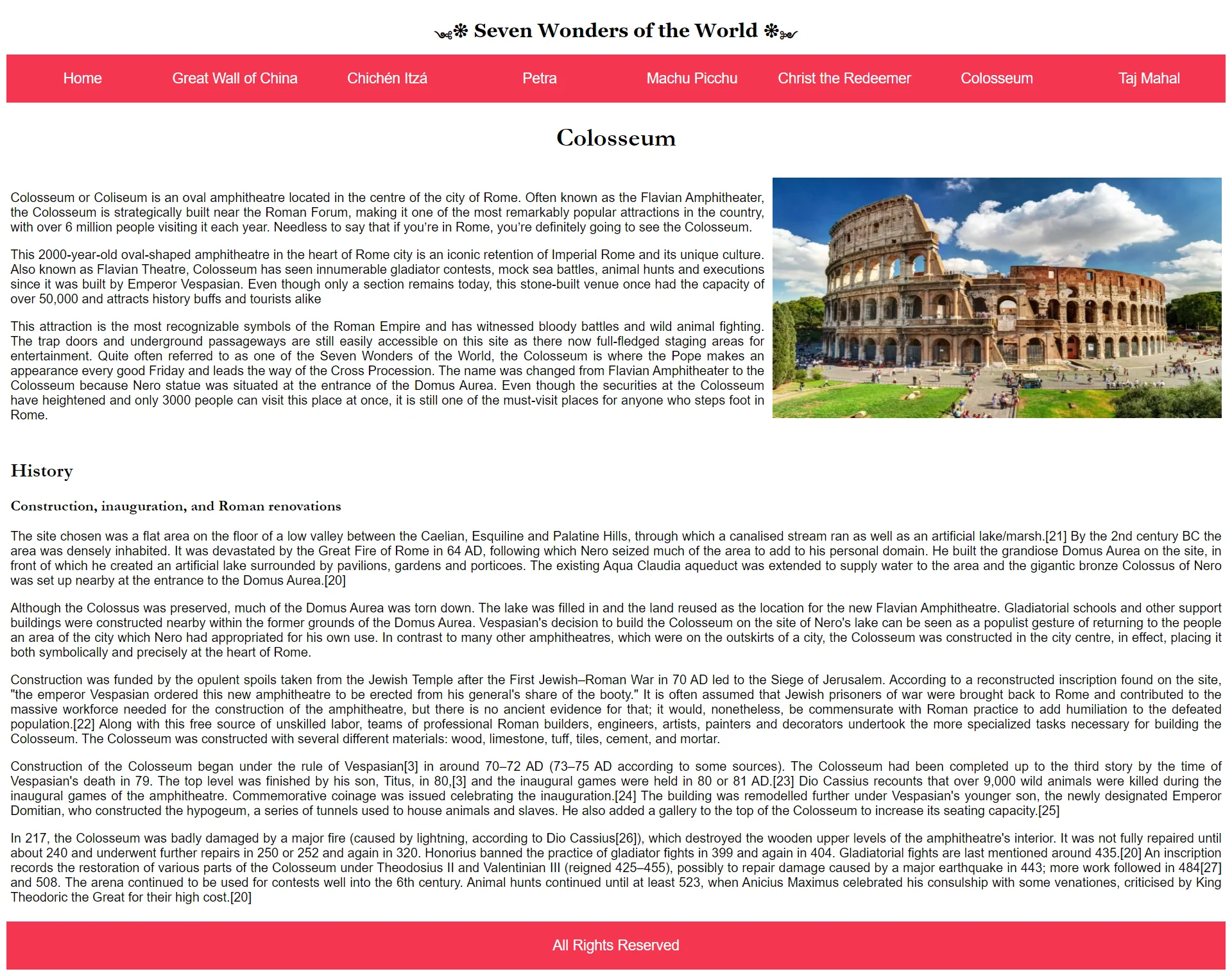 Seven Wonders Colosseum Page