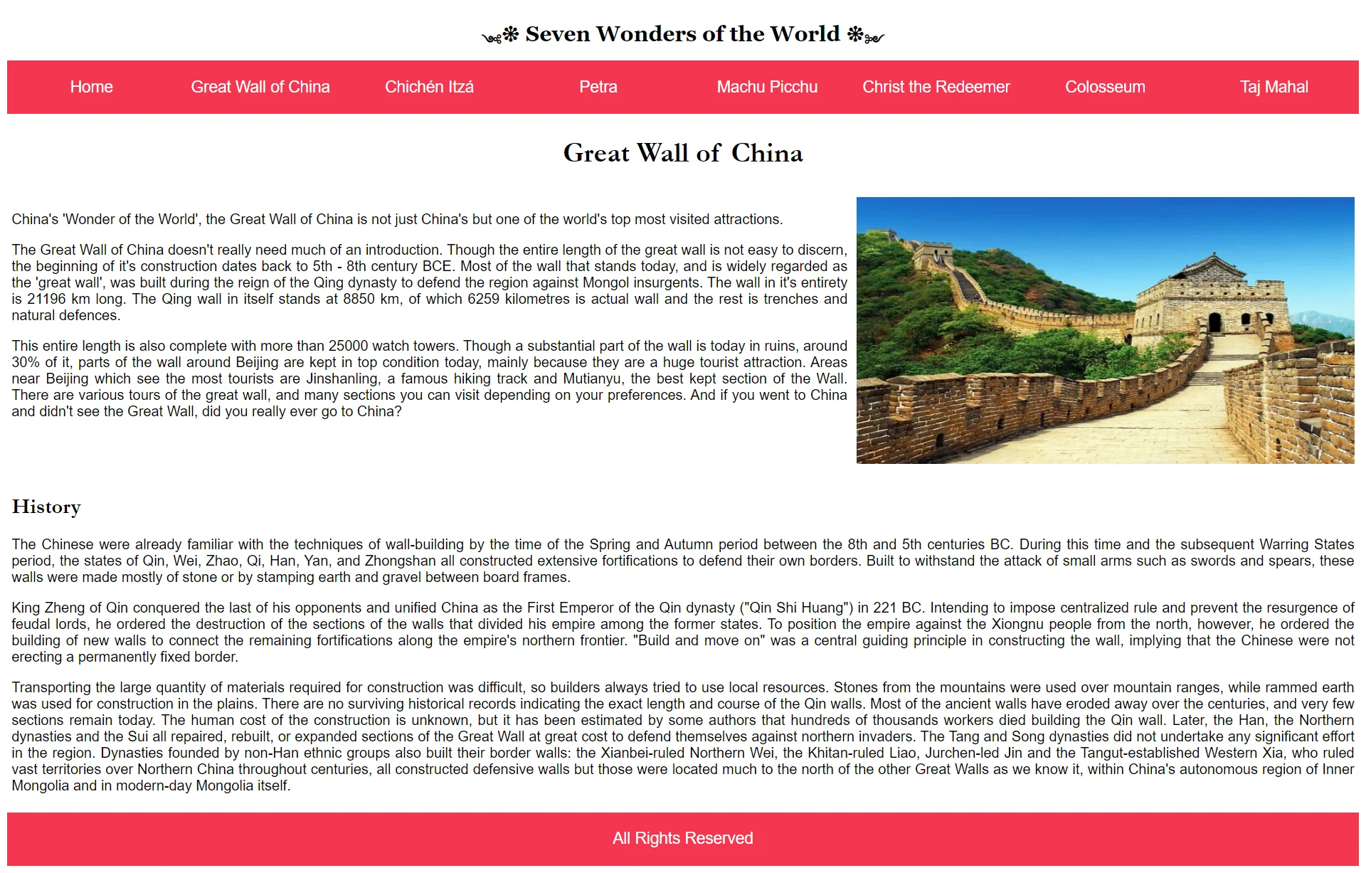 Seven Wonders Great Wall Of China Page