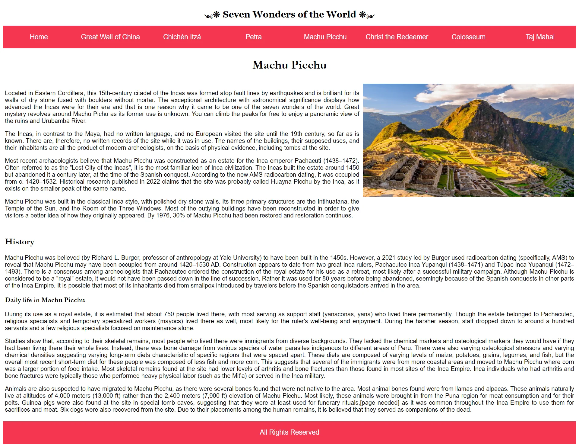 Seven Wonders Machu Picchu Page