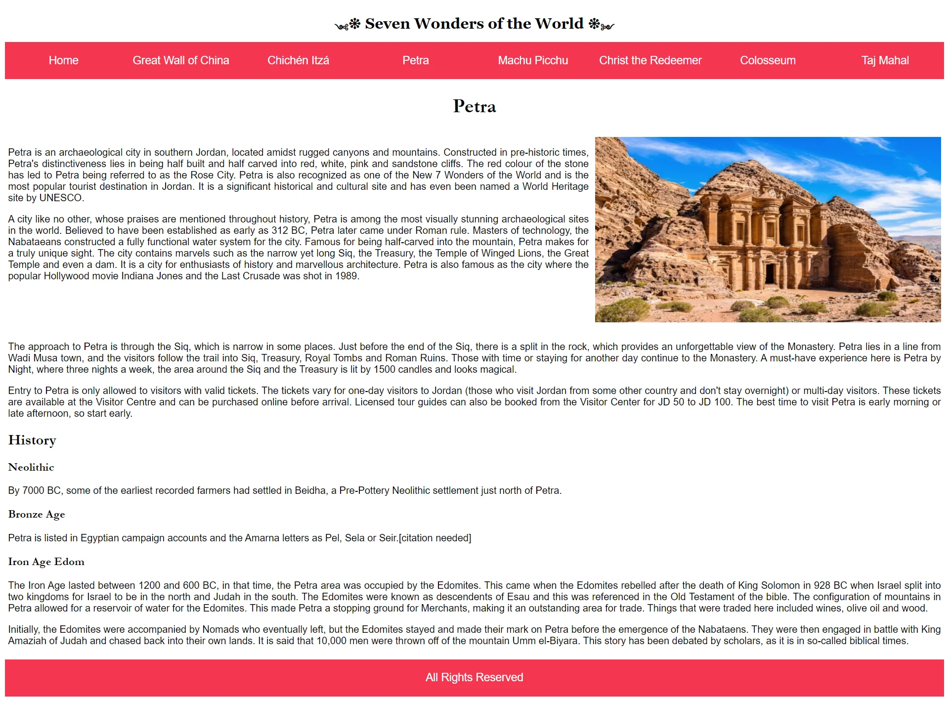 Seven Wonders Petra Page