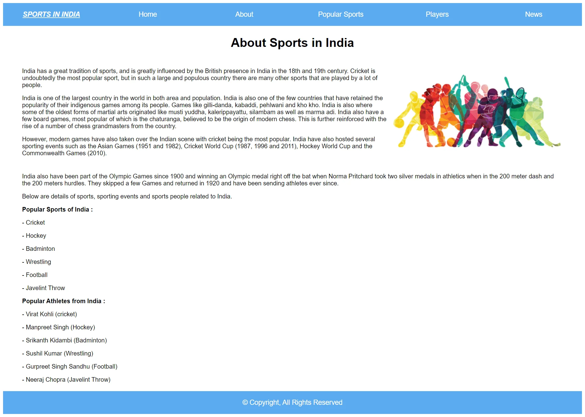 Sports In India About Page